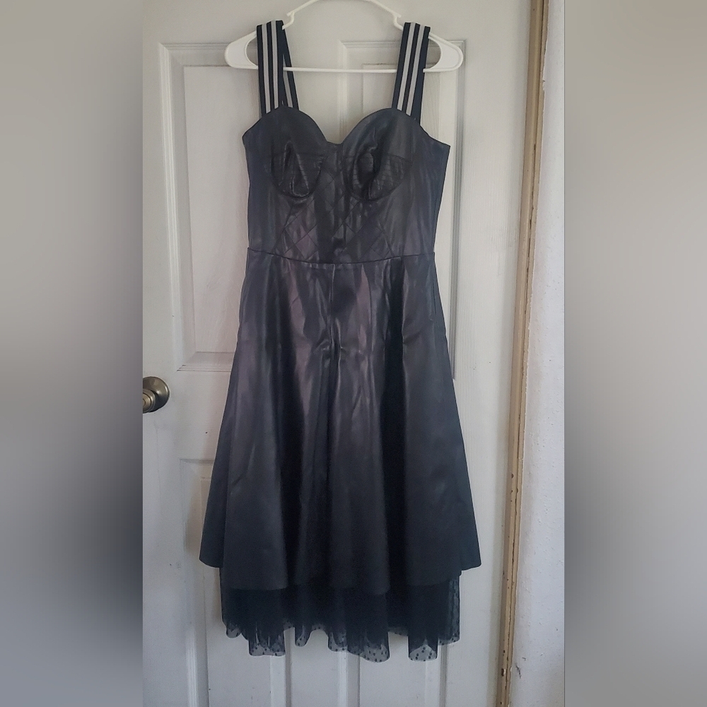 Asos Leather Midi Goth Witchy Dress With Black And White Straps Size 8